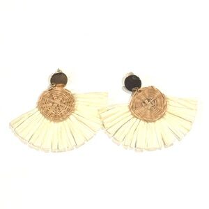 Elegant Cream and Tan Woven Earrings